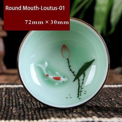 Håndlavet Celadon Porcelæns Te Kop til Sort og Blomsterte
