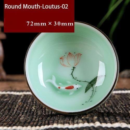 Håndlavet Celadon Porcelæns Te Kop til Sorte og Blomster Teer