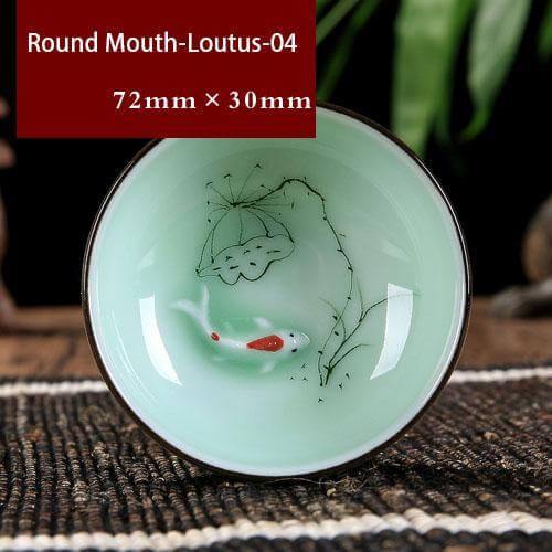 Håndlavet Celadon Porcelæns Te Kop til Sort og Blomsterte
