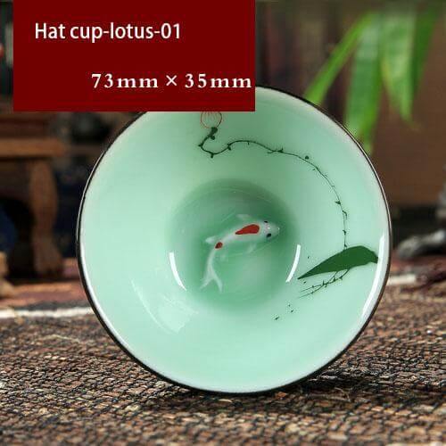 Håndlavet Celadon Porcelæns Te Kop til Sorte og Blomster Teer