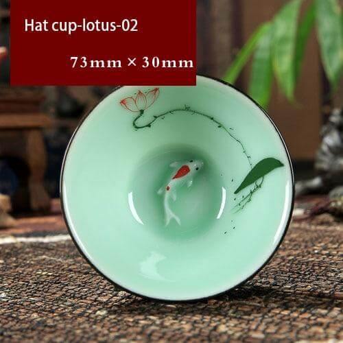 Håndlavet Celadon Porcelæns Te Kop til Sort og Blomsterte