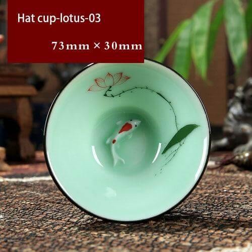 Håndlavet Celadon Porcelæns Te Kop til Sort og Blomsterte