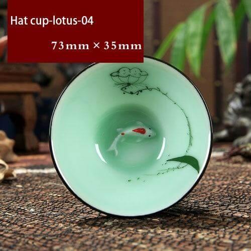 Håndlavet Celadon Porcelæns Te Kop til Sorte og Blomster Teer
