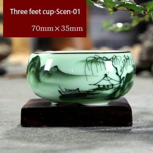 Håndlavet Celadon Porcelæns Te Kop til Sorte og Blomster Teer