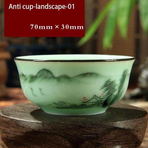 Håndlavet Celadon Porcelæns Te Kop til Sort og Blomsterte