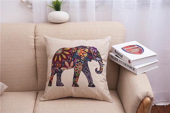 Elefant Print Pude Betræk i Bomulds Linned