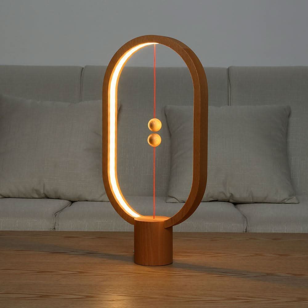 Træ LED Bordlampe med Magnetisk Kontakt og USB-Drev