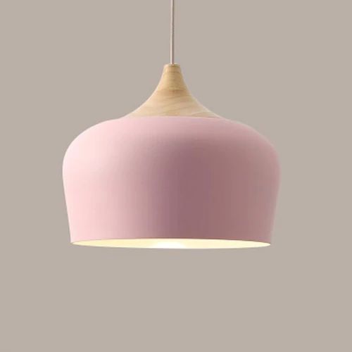 Pastel Pendel i Metal og Træ med Justerbar Ledning