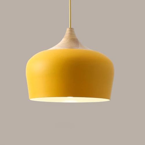Pastel Pendel i Metal og Træ med Justerbar Ledning