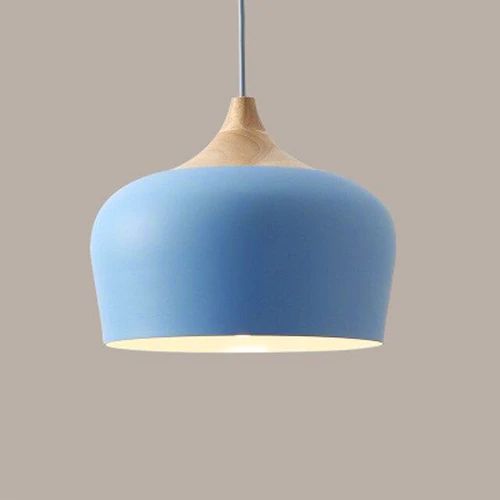 Pastel Pendel i Metal og Træ med Justerbar Ledning