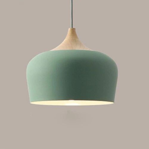 Pastel Pendel i Metal og Træ med Justerbar Ledning