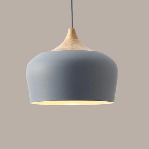 Pastel Pendel i Metal og Træ med Justerbar Ledning