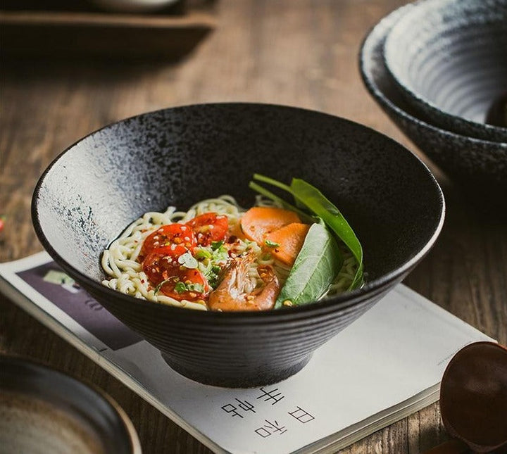 Japansk Keramisk Ramen Skål Sæt med Spisepinde og Ske, 1100 mL