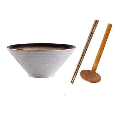 Japansk Keramisk Ramen Skål Sæt med Spisepinde og Ske, 1100 mL