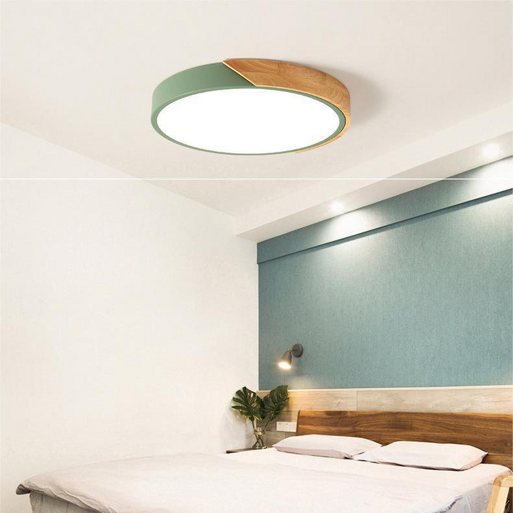 Træ Rund Loftlampe med Peberkage-design