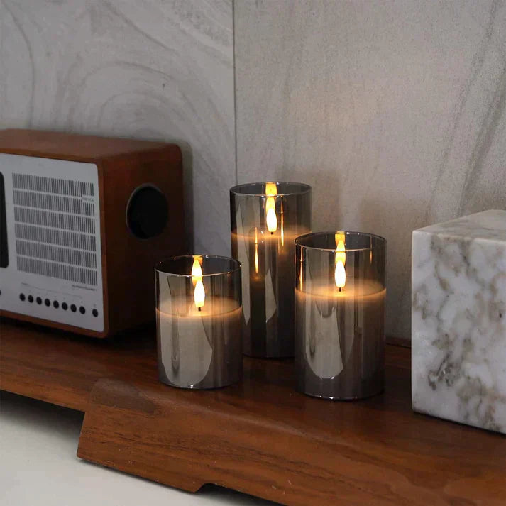 Flameless Lys Sæt med Glasbur og Flakkende Flamme Effekt