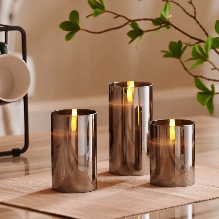 Flameless Lys Sæt med Glasbur og Flakkende Flamme Effekt
