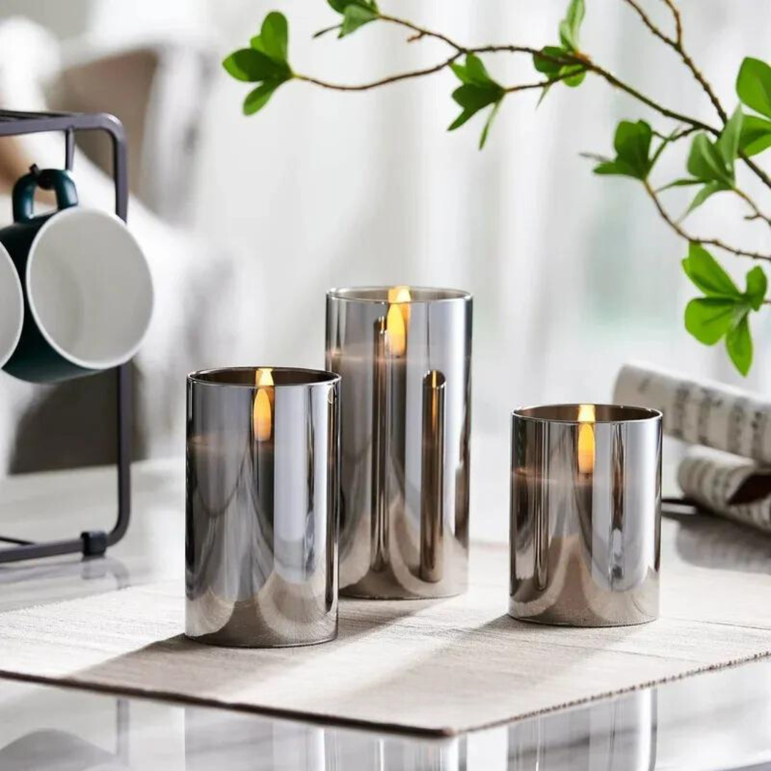 Flameless Lys Sæt med Glasbur og Flakkende Flamme Effekt