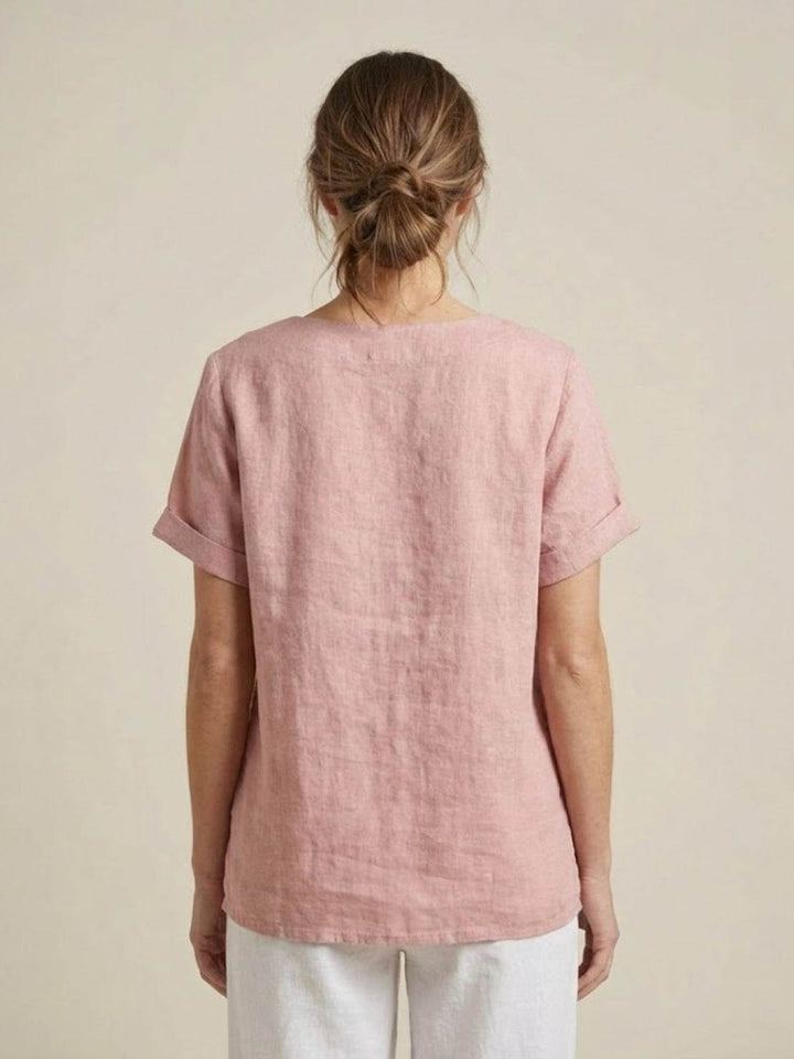 Foreen | Kvinders Casual Scoop Neck Knap Detalje Kortærmet Top