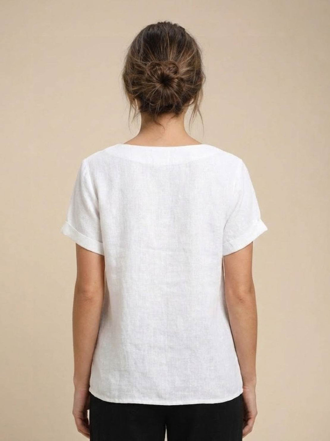 Foreen | Kvinders Casual Scoop Neck Knap Detalje Kortærmet Top