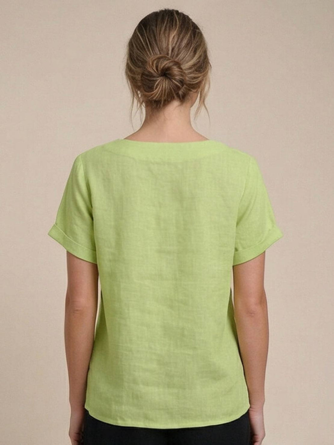 Foreen | Kvinders Casual Scoop Neck Knap Detalje Kortærmet Top