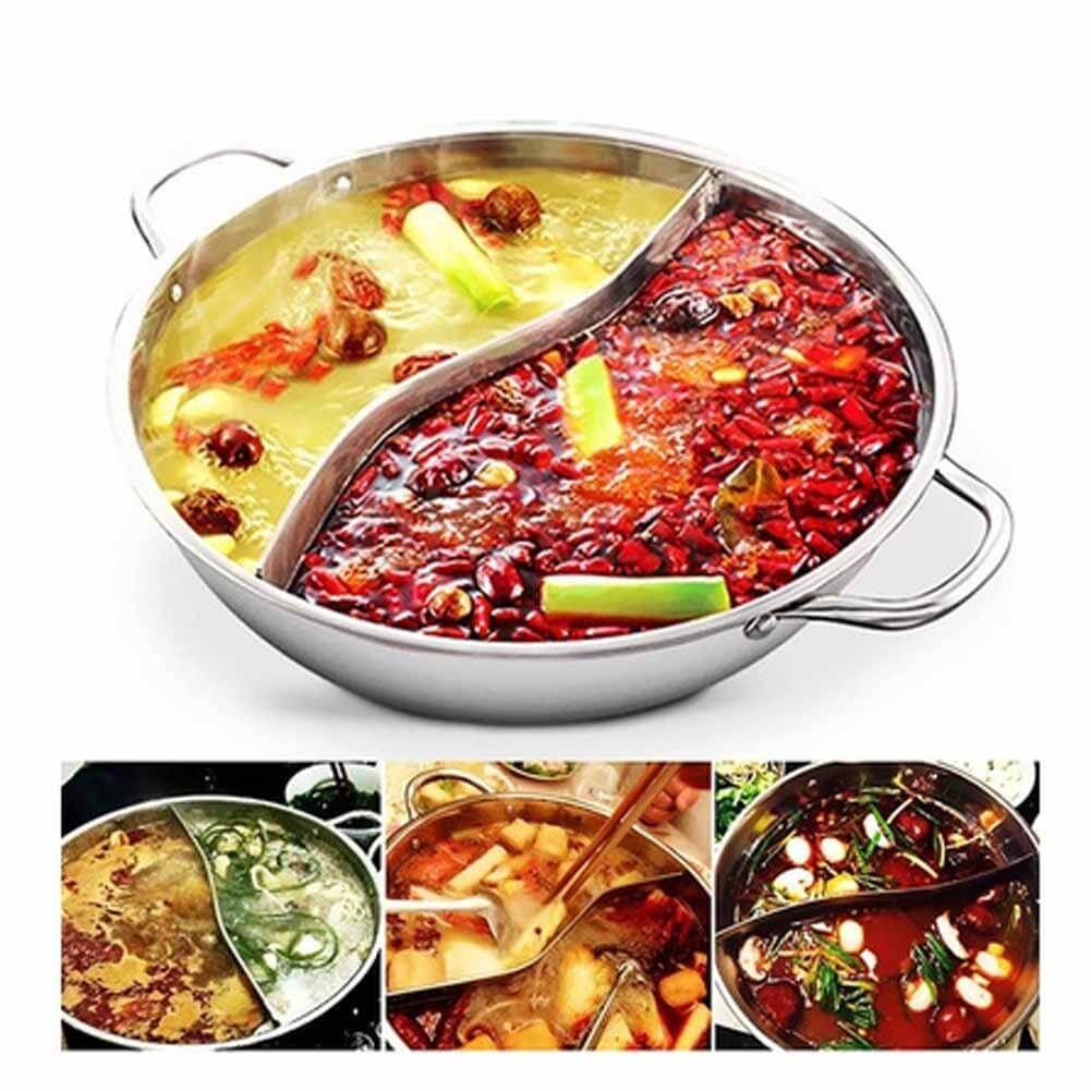 Rustfrit Stål Tvillinge Split Hot Pot med S-formet Skiller