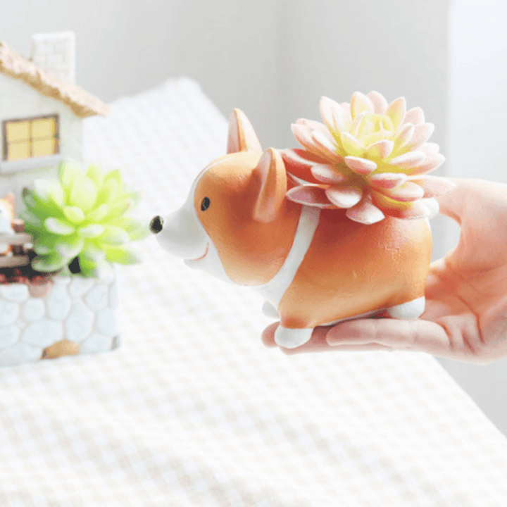 Resin Corgi Plantekrukke til Sukulenter