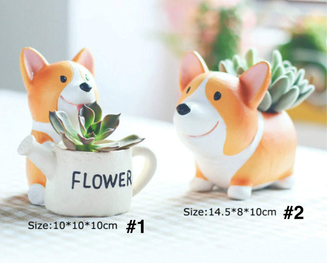 Resin Corgi Plantekrukke til Sukulenter