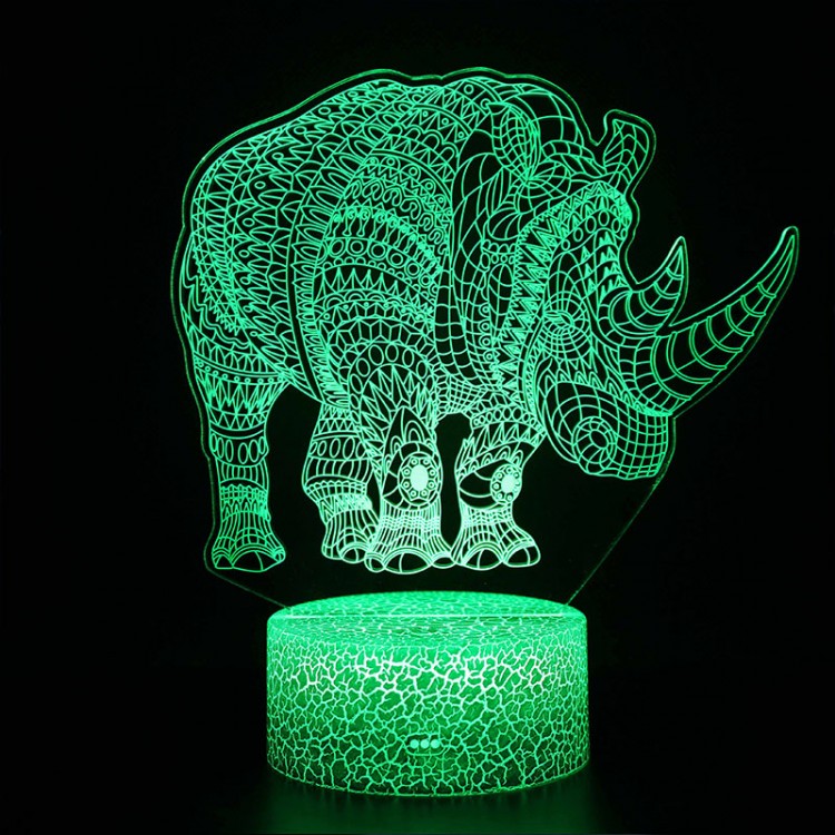3D Næsehorn Lampe i Unik Design med LED Lyskilde