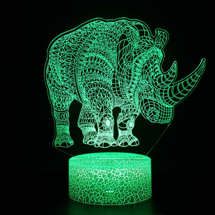 3D Næsehorn Lampe i Unik Design med LED Lyskilde