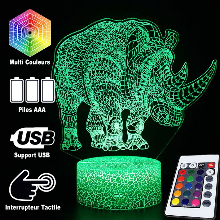 3D Næsehorn Lampe i Unik Design med LED Lyskilde
