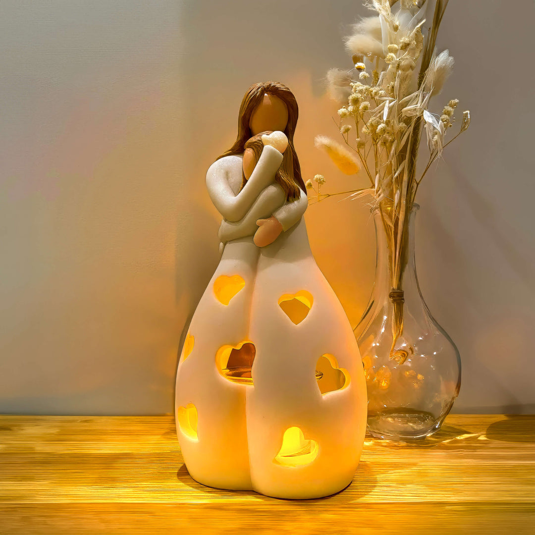 Hjerteformet Bordlampe i Harpiks med Varmt LED Lys
