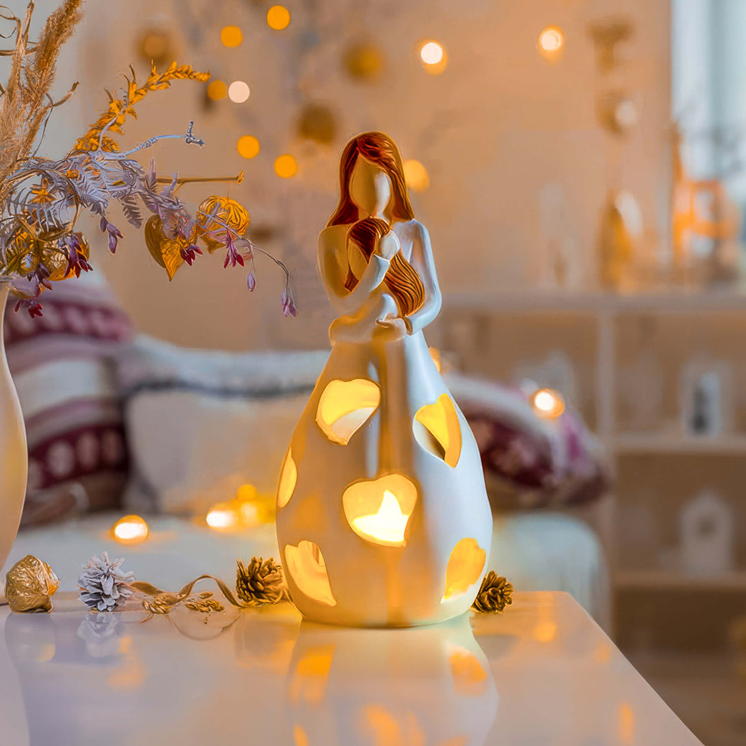 Hjerteformet Bordlampe i Harpiks med Varmt LED Lys