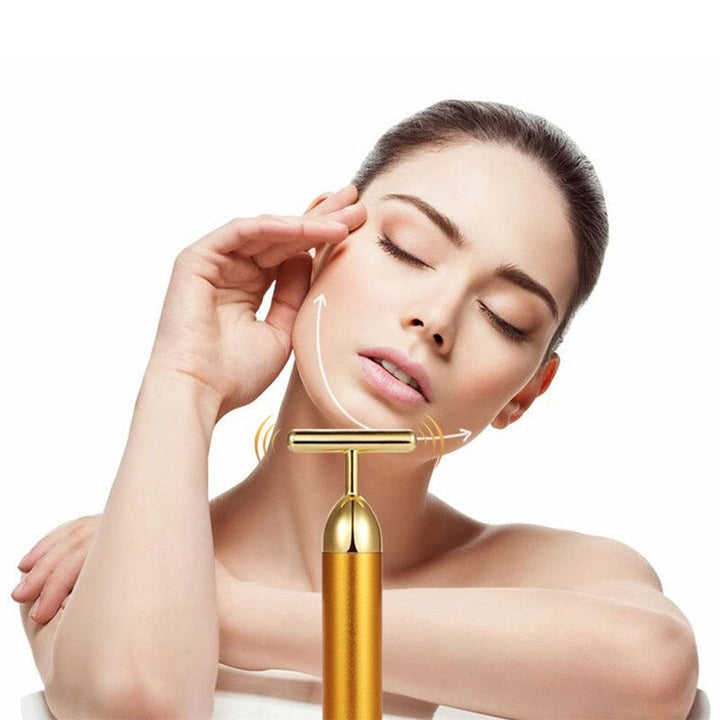24K Guld T-Bar Ansigtsroller med Vibrationsterapi