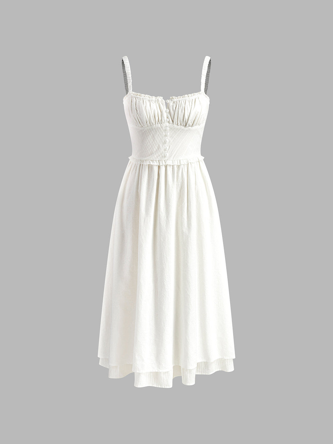 Isla | Kvinders Ruffle Hem Spaghetti Strap Knap Front Midi Kjole