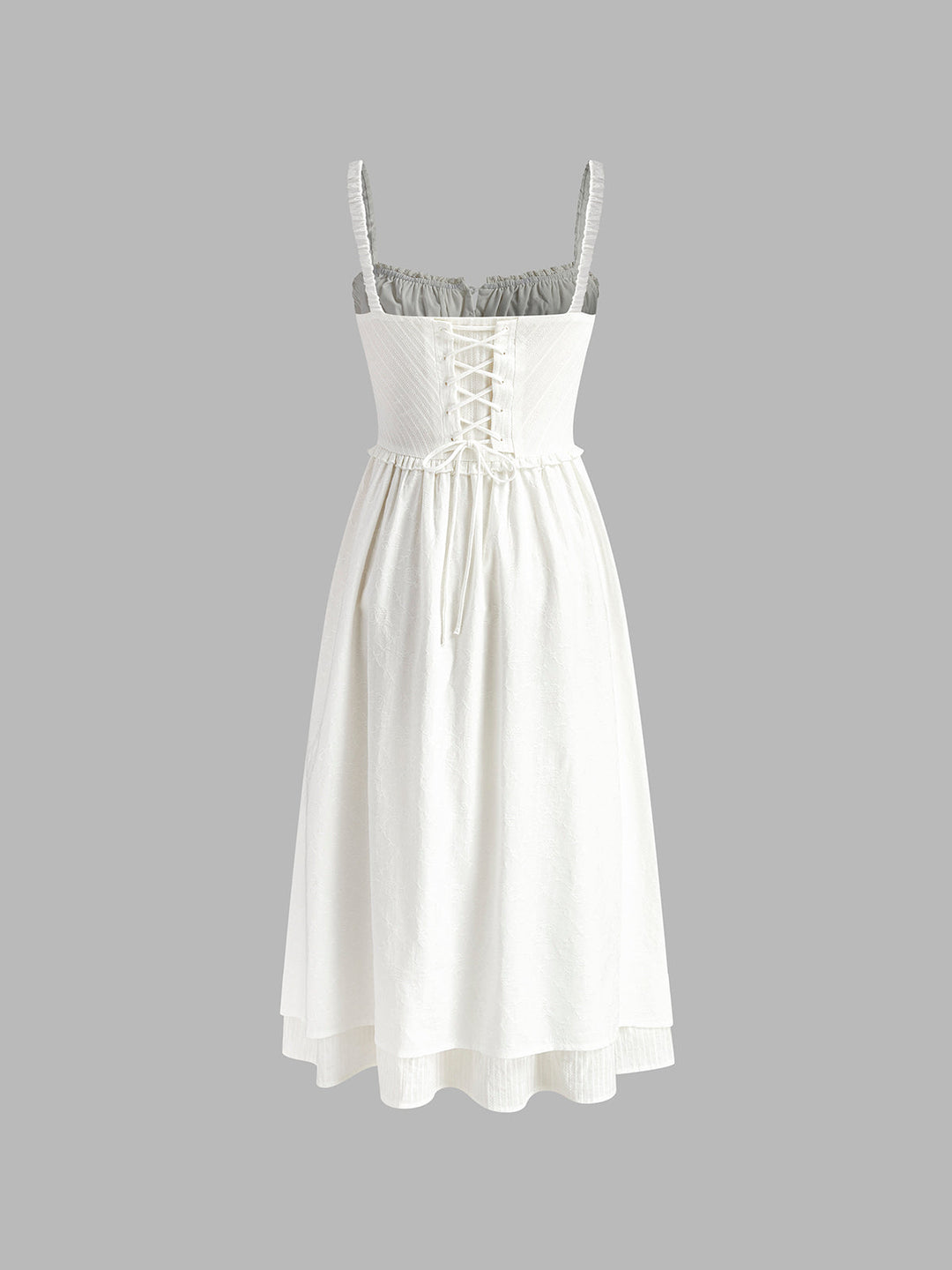 Isla | Kvinders Ruffle Hem Spaghetti Strap Knap Front Midi Kjole