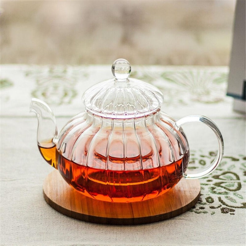 Elegant Borosilikatglas Teapot Sæt med 6 Kopper og Lysestage