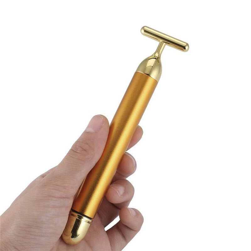 24K Guld T-Bar Ansigtsroller med Vibrationsterapi