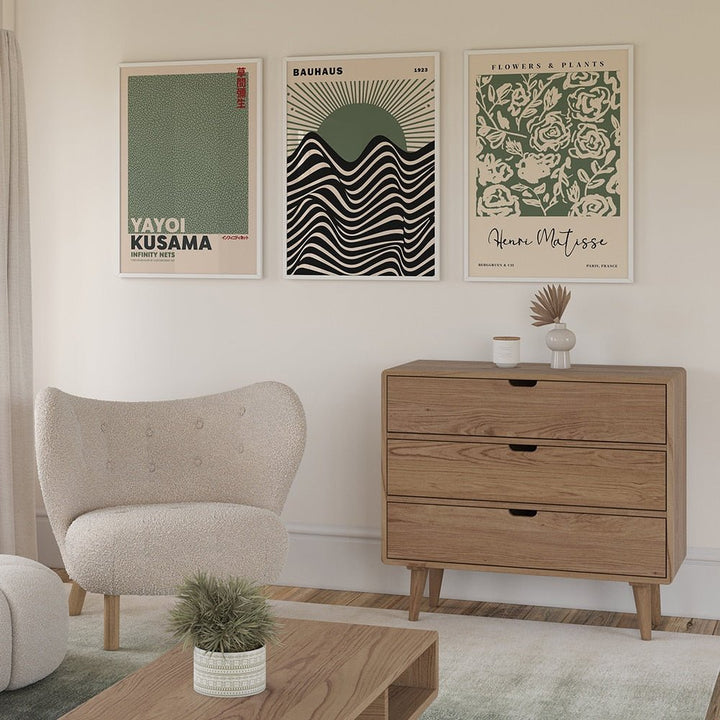 Sage Green Abstrakt Lærredstryk i Moderne Stil