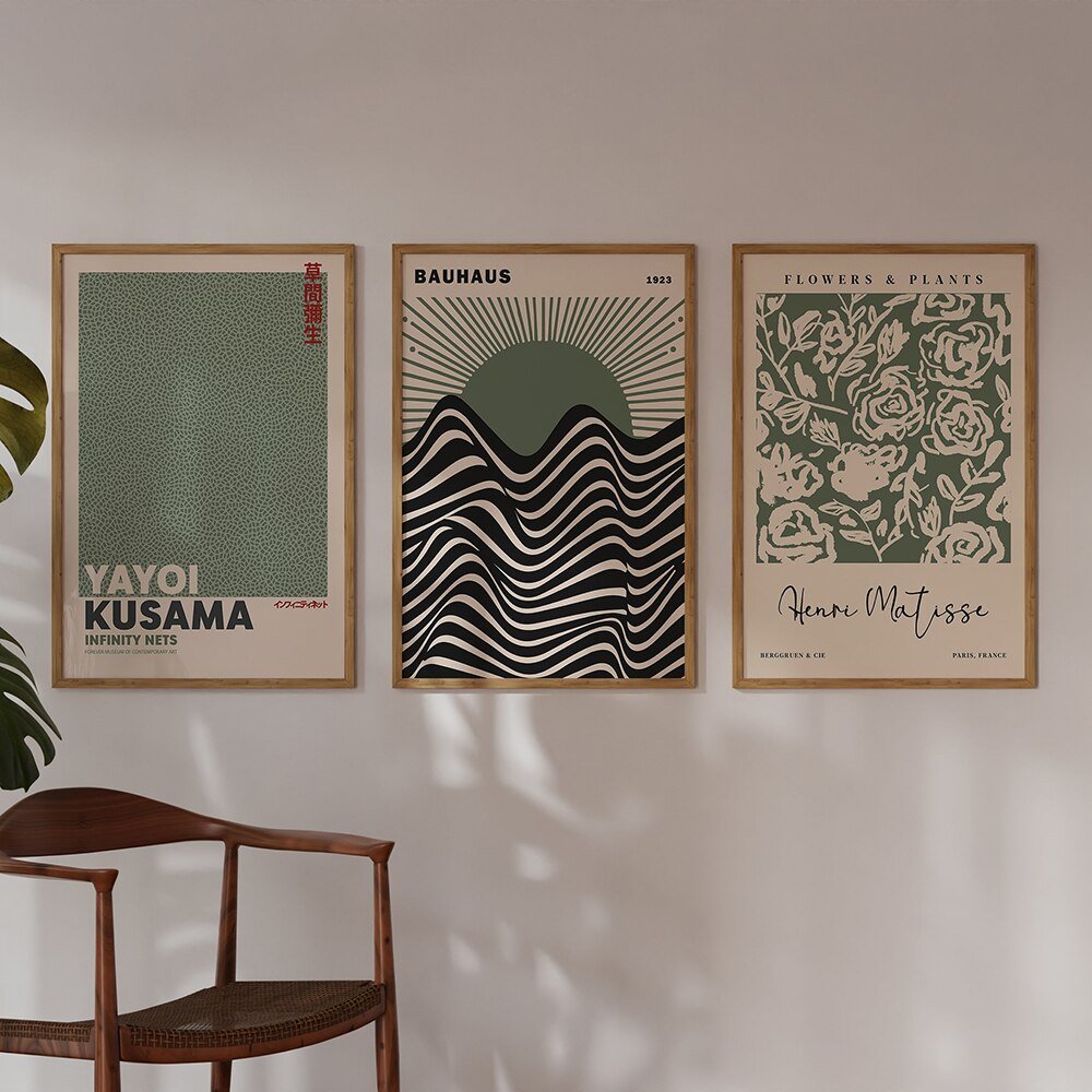 Sage Green Abstrakt Lærredstryk i Moderne Stil