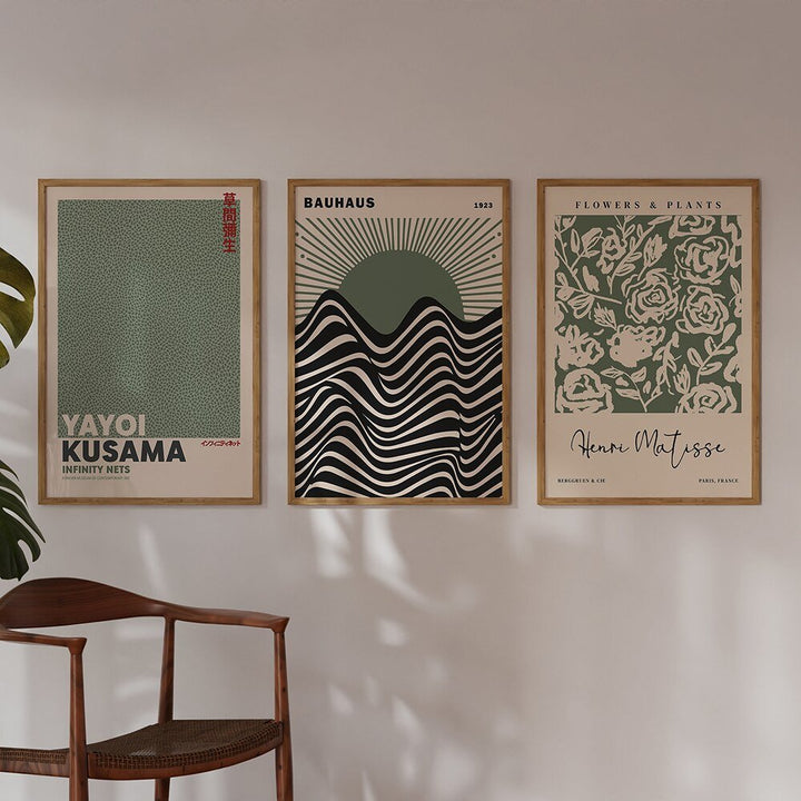 Sage Green Abstrakt Lærredstryk i Moderne Stil