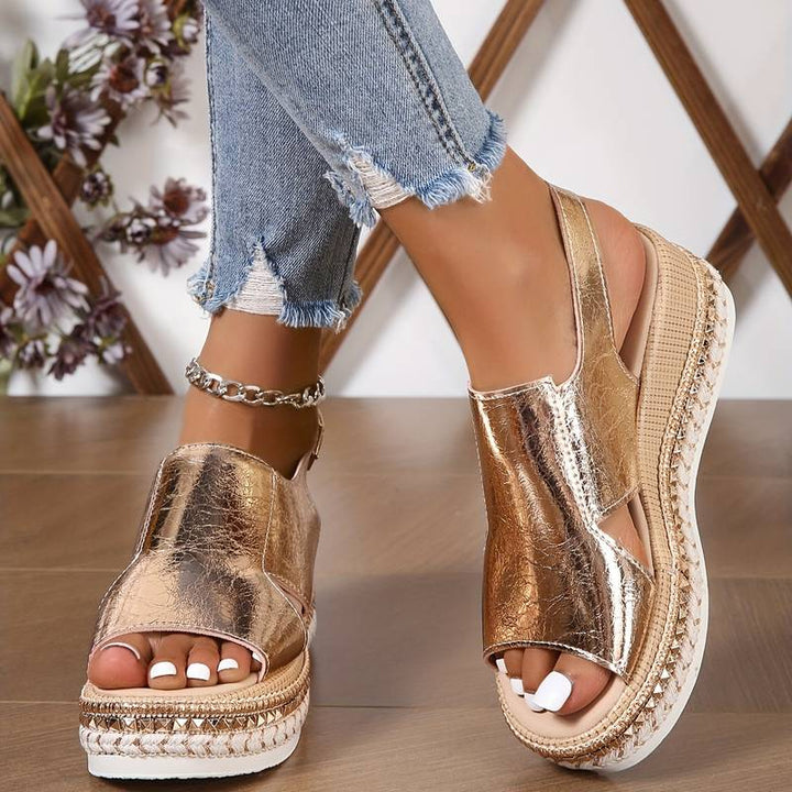 Stefanie | Dame Metalliske Platform Komfort Sandaler