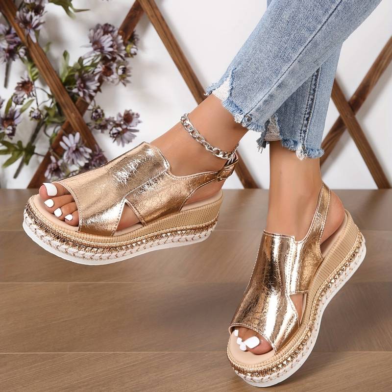 Stefanie | Dame Metalliske Platform Komfort Sandaler