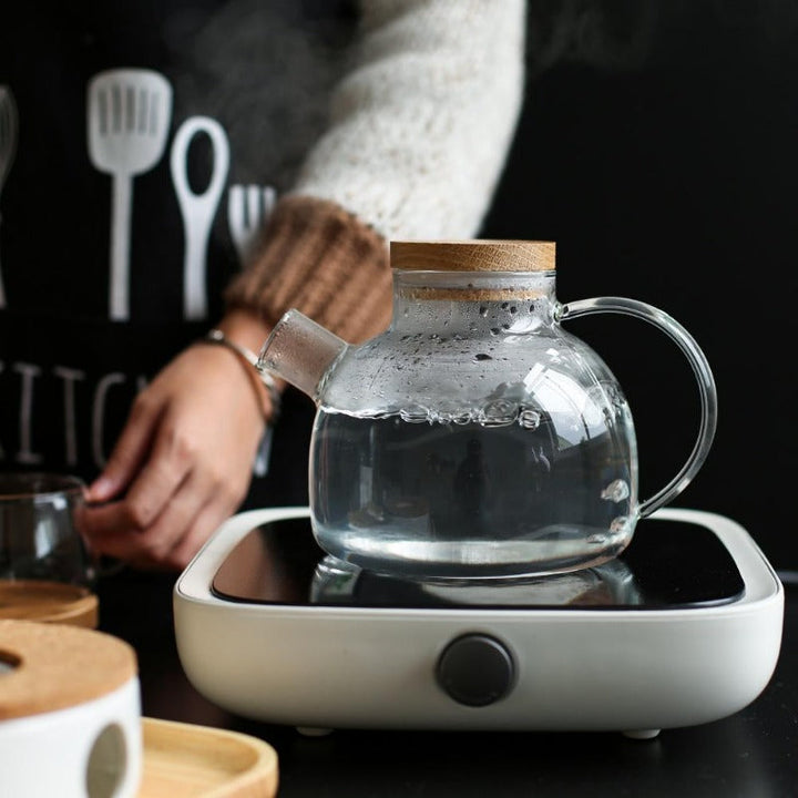 Borosilikatglas Teapot Sæt med Eg Tray og Kopper
