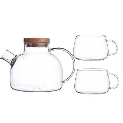 Borosilikatglas Teapot Sæt med Eg Tray og Kopper