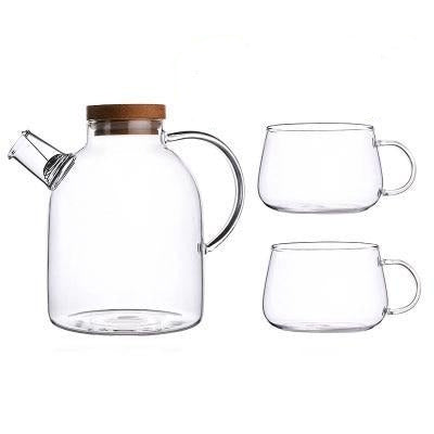 Borosilikatglas Teapot Sæt med Eg Tray og Kopper
