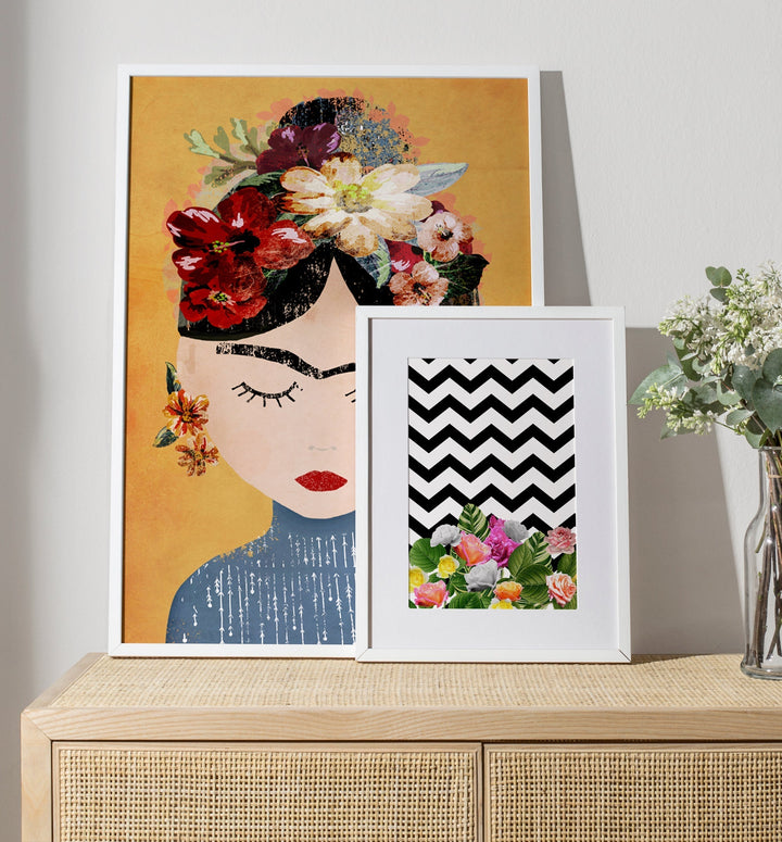 Frida Kahlo Inspireret Multifarvet Kunstplakat i Lodret Format