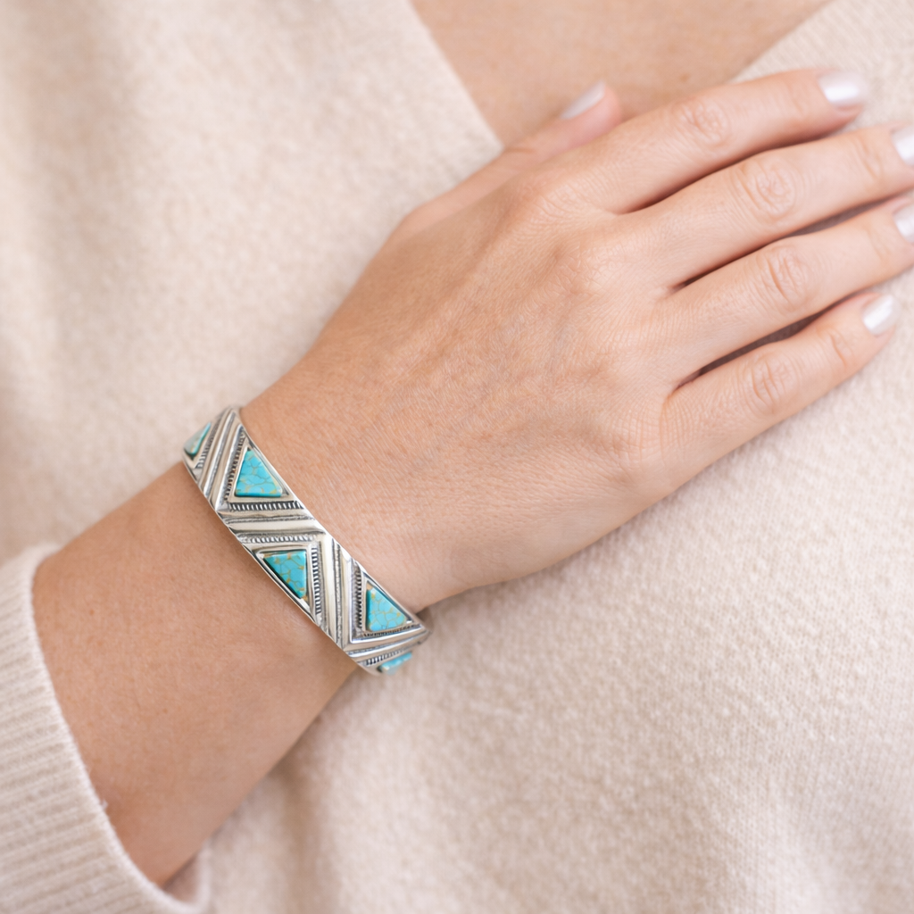 Sølv Armbånd Cuff med Turkis Dame Geometrisk Boheme Stil