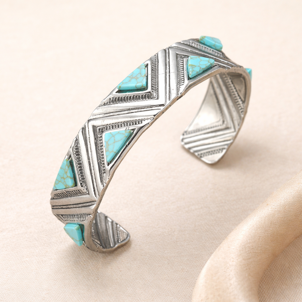 Sølv Armbånd Cuff med Turkis Dame Geometrisk Boheme Stil