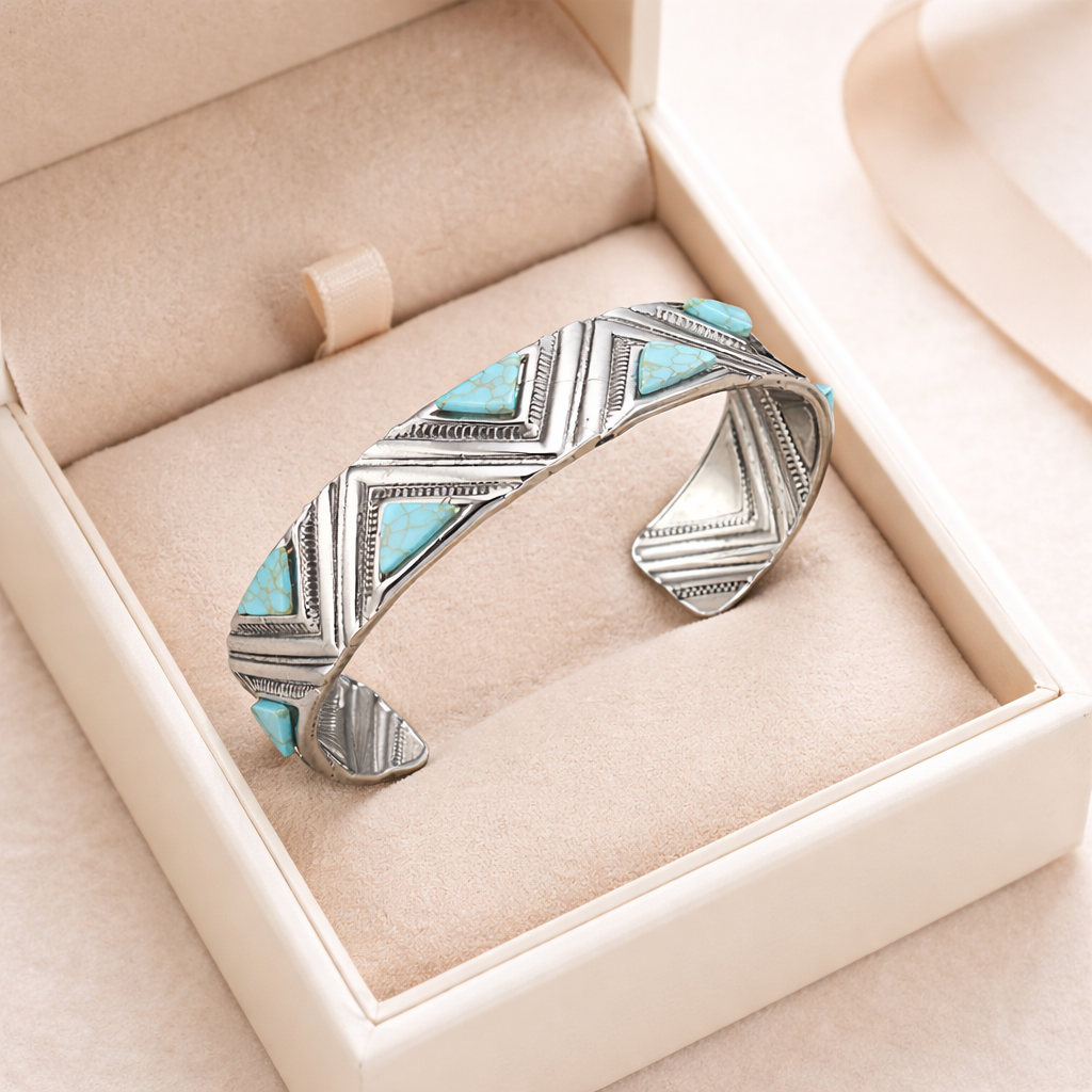 Sølv Armbånd Cuff med Turkis Dame Geometrisk Boheme Stil